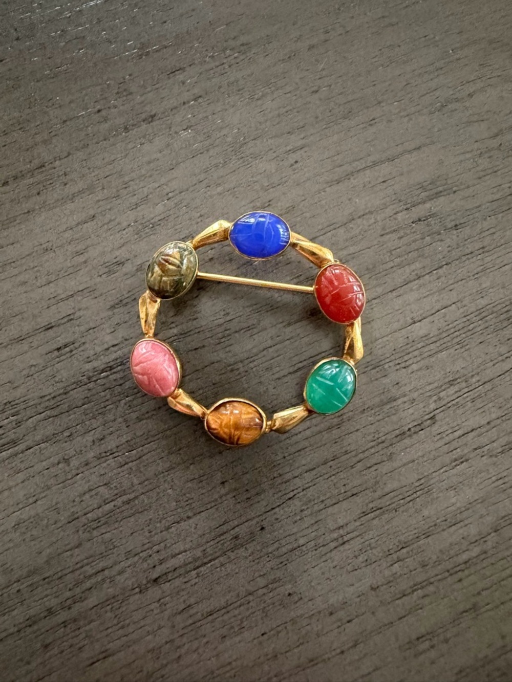 Vintage Multicolor Scarab Circle Brooch - Women Jewelry